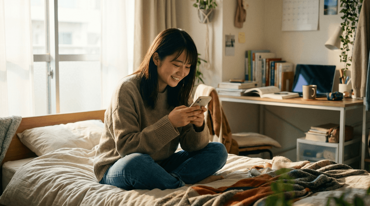 海外の留学生がスマホでAIと会話する