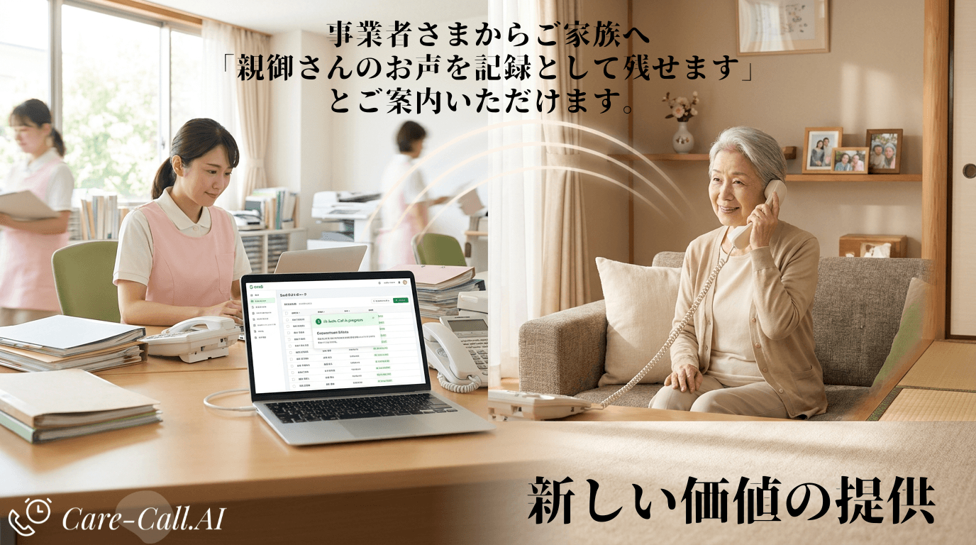 介護事業者からご家族へ。親御さんのお声を記録として残せる、新しい価値の提供。