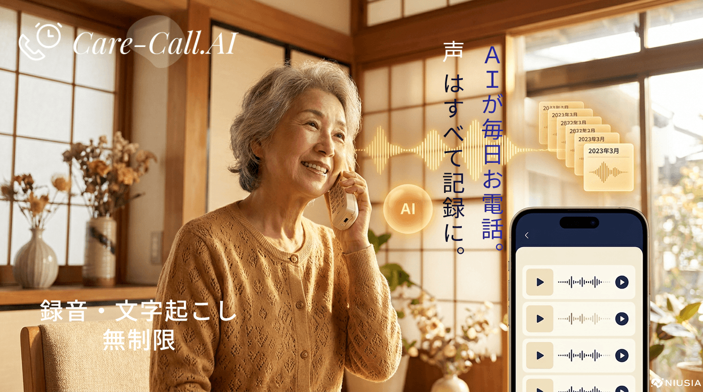 AIが毎日お電話し、通話のお声をすべて記録。録音・文字起こしは無制限。