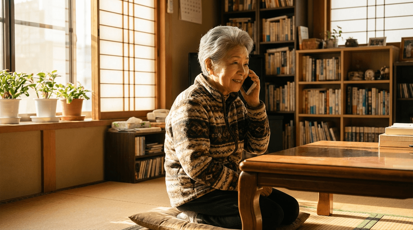 AIからの電話に応える高齢者